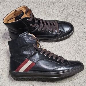 Prada Black and Brown Leather High-Top Sneakers
